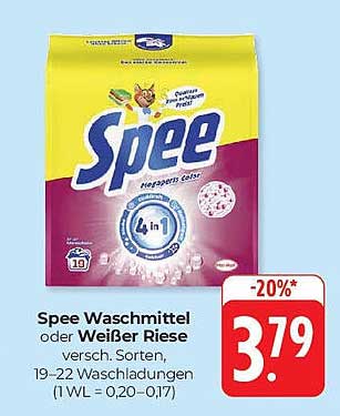 Spee Waschmittel oder Weißer Riese 4 in 1 – 20% Rabatt!
