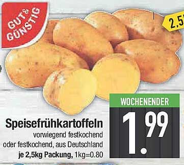 Speisefrühkartoffeln vorwiegend festkochend oder festkochend, aus Deutschland