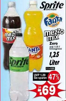 Sprite, Fanta und Mezzo Mix - 1,25 Liter für je 0,69 €