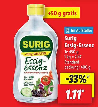 Surig Essig-Essenz 450 g + 50 g gratis - Jetzt im Angebot!