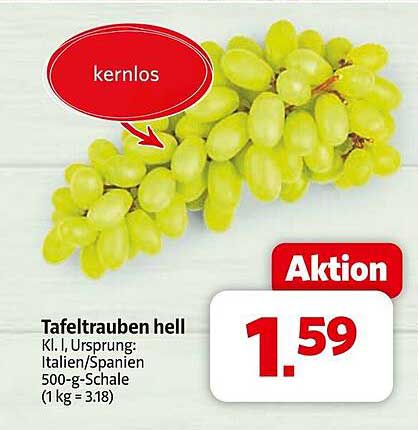 Tafeltrauben hell - kernlos, 500-g-Schale
