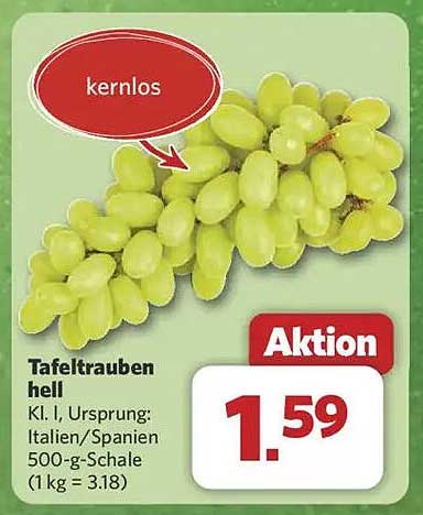 Tafeltrauben hell - kernlos - 500-g-Schale