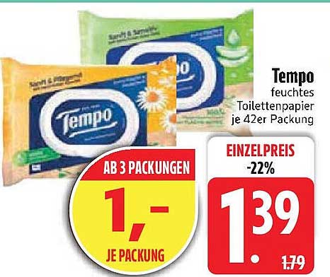 Tempo feuchtes Toilettenpapier 42er Packung - Ab 3 Packungen nur 1,- Euro