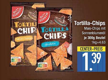 Tortilla-Chips - Mais-Chips mit Sonnenblumenöl je 300g Beutel