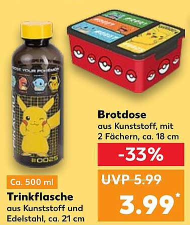 Trinkflasche aus Kunststoff und Edelstahl mit Pokémon-Motiv – 500 ml