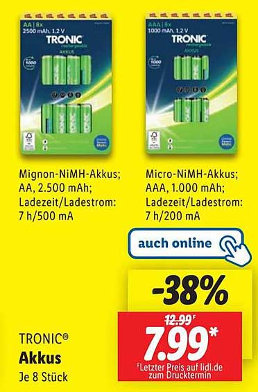 TRONIC® Akkus Je 8 Stück