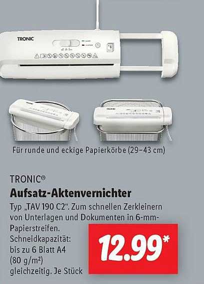 TRONIC® Aufsatz-Aktenvernichter Typ ‚TAV 190 C2‘