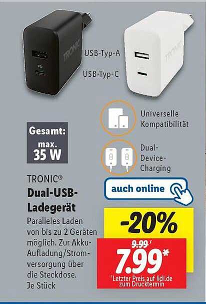 TRONIC® Dual-USB-Ladegerät - 20% reduziert!