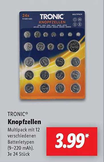 TRONIC® Knopfzellen Multipack mit 12 verschiedenen Batterietypen