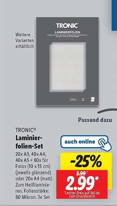 TRONIC® Laminierfolien-Set