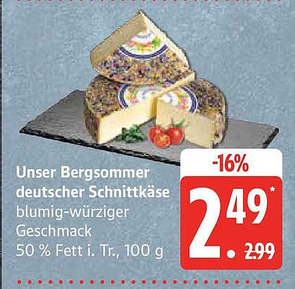 Unser Bergsommer deutscher Schnittkäse - blumig-würziger Geschmack
