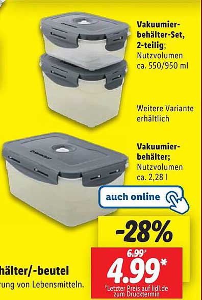 Vakuumierbehälter-Set, 2-teilig; Nutzvolumen ca. 550/950 ml