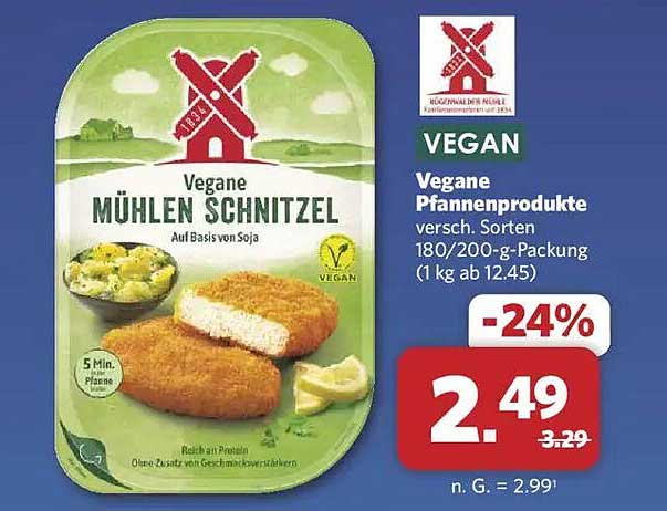 Vegane Mühlen Schnitzel auf Basis von Soja – versch. Sorten