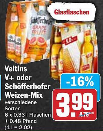 Veltins V+ oder Schöfferhofer Weizen-Mix - verschiedene Sorten