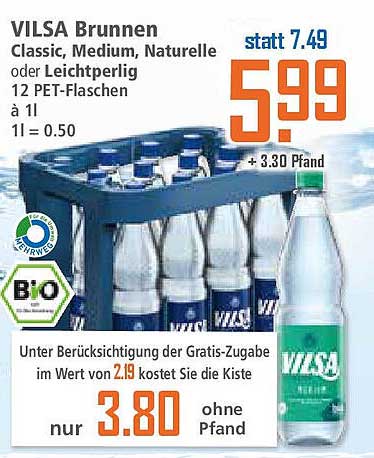 VILSA Brunnen Classic, Medium, Naturelle oder Leichtperlig – 12 PET-Flaschen à 1l