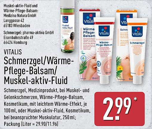 VITALIS Schmerzgel/Wärme-Pflege-Balsam/Muskel-aktiv-Fluid