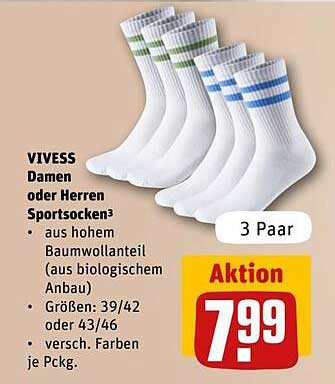 VIVESS Damen oder Herren Sportsocken – 3 Paar