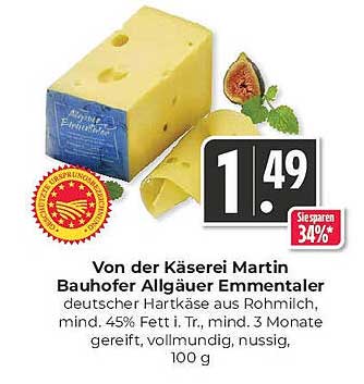 Von der Käserei Martin Bauhofer Allgäuer Emmentaler, 100 g