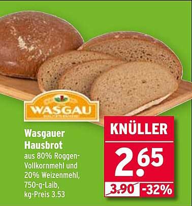 Wasgauer Hausbrot aus 80% Roggen-Vollkornmehl und 20% Weizenmehl