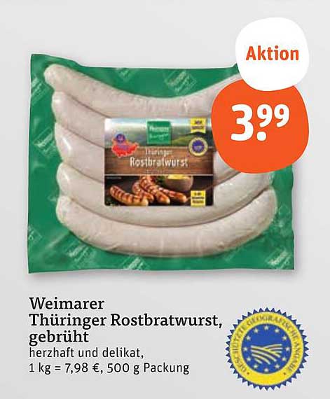 Weimarer Thüringer Rostbratwurst, gebrüht