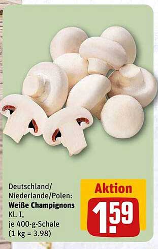 Weiße Champignons Kl. I - Nur 1,59 € pro 400-g-Schale
