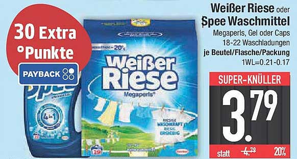 Weißer Riese oder $pee Waschmittel Megaperls, Gel oder Caps (18-22 Waschladungen)