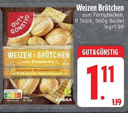 Weizen Brötchen zum Fertigbacken, 8 Stück, 560g Beutel