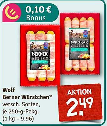 Wolf Berner Würstchen 250-g-Pckg. - Aktion 2,49 €