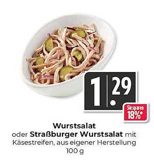 Wurstsalat oder Straßburger Wurstsalat mit Käse aus eigener Herstellung 100 g