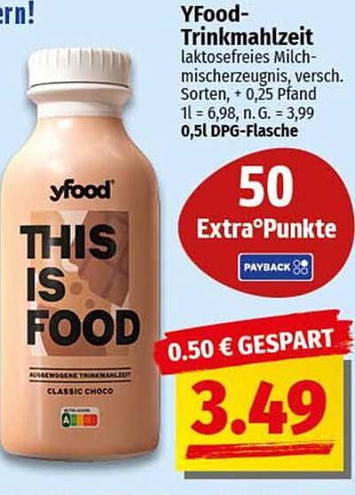 YFood-Trinkmahlzeit Classic Choco - laktosefreies Milchmischgetränk
