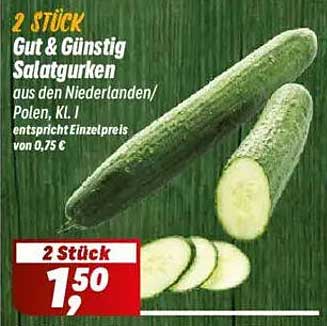 2 Stück Gut & Günstig Salatgurken aus den Niederlanden/Polen, KL. I