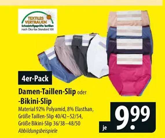4er-Pack Damen-Taillen-Slip oder -Bikini-Slip