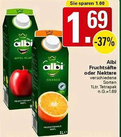 Albi Fruchtsäfte oder Nektare - Verschiedene Sorten 1L Tetrapak