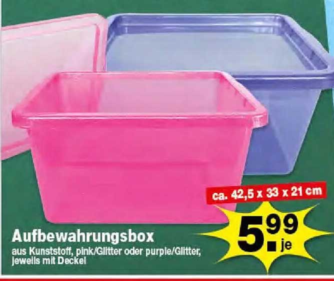 Aufbewahrungsbox aus Kunststoff, pink/Glitter oder purple/Glitter, jeweils mit Deckel