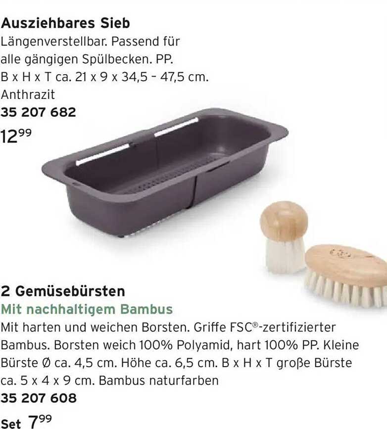 Ausziehbares Sieb und 2 Gemüse Bürsten Set