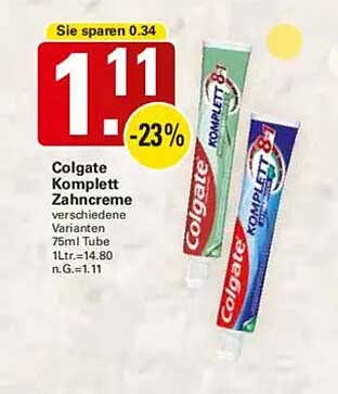 Colgate Komplett Zahnpasta - 75 ml Tuben