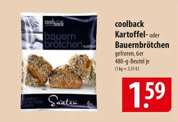 coolback Kartoffel- oder Bauernbrötchen, gefroren, 6er, 480-g-Beutel