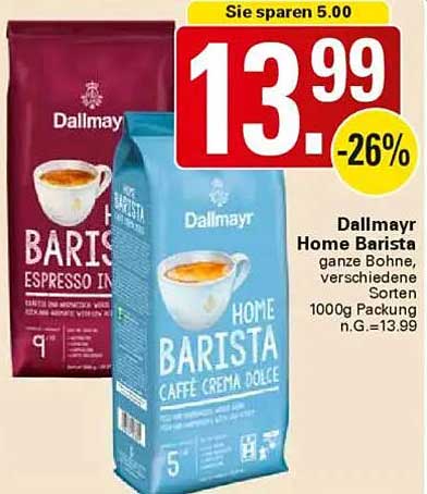 Dallmayr Home Barista ganze Bohne, verschiedene Sorten, 1000g Packung