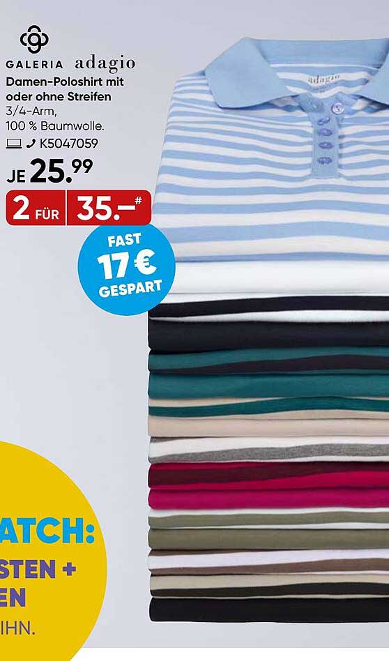 Damen-Poloshirt mit oder ohne Streifen von Adagio