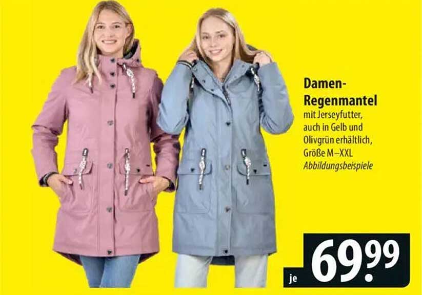Damen-Regenmantel mit Jerseyfutter in verschiedenen Farben