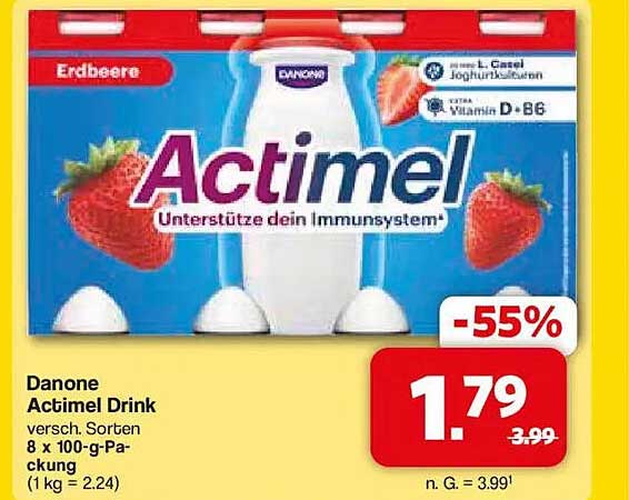 Danone Actimel Drink Erdbeere 8 x 100-g-Packung