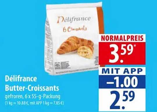Délifrance Butter-Croissants gefroren, 6 x 55-g-Packung