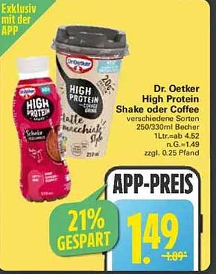 Dr. Oetker High Protein Shake oder Coffee - verschiedene Sorten