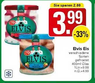 Elvis Eis verschiedene Sorten gefroren 400ml Glas