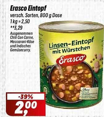 Erasco Linsen-Eintopf mit Würstchen, 800 g Dose