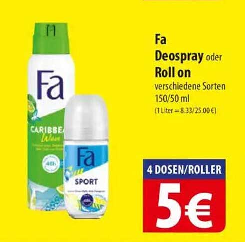 Fa Deospray oder Roll on, verschiedene Sorten 150/50 ml