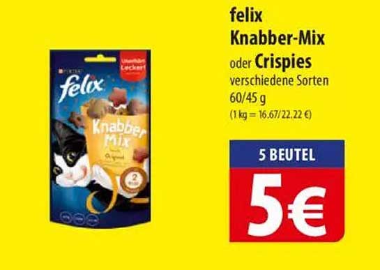 felix Knabber-Mix oder Crispies verschiedene Sorten 60/45 g