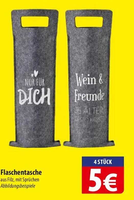 Flaschentasche aus Filz mit Sprüchen, 4 Stück für 5€
