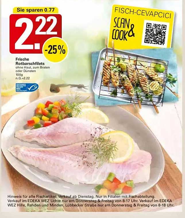 Frische Rotbarschfilets ohne Haut, zum Braten oder Dünsten