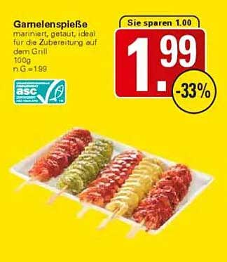 Garnelenspieße mariniert, grillbereit - 100g
